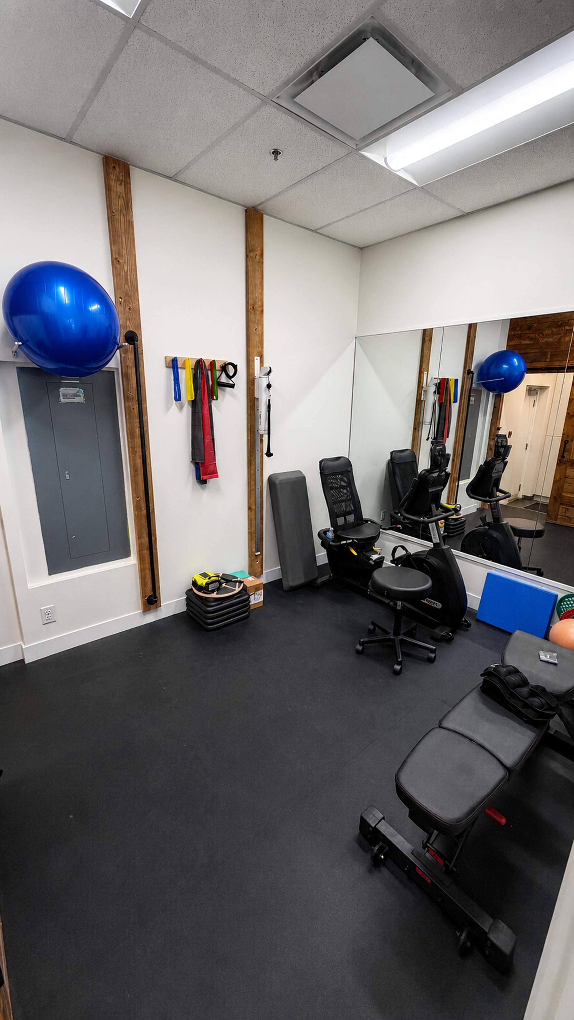 Exercise and rehabilitation area with equipment
