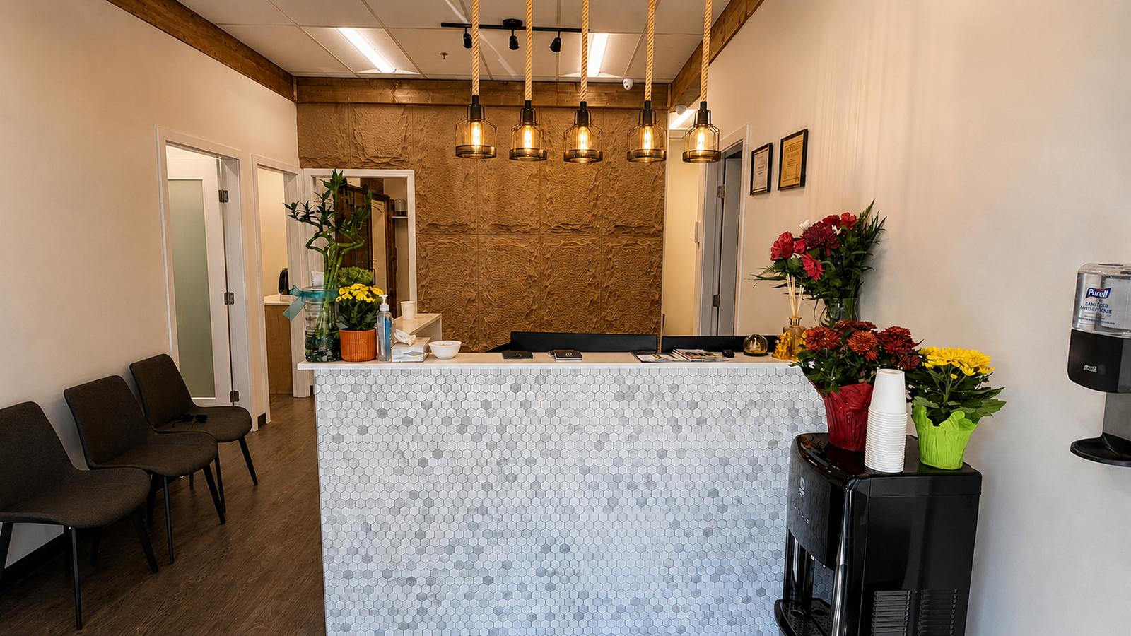 Front desk and waiting area at the clinic